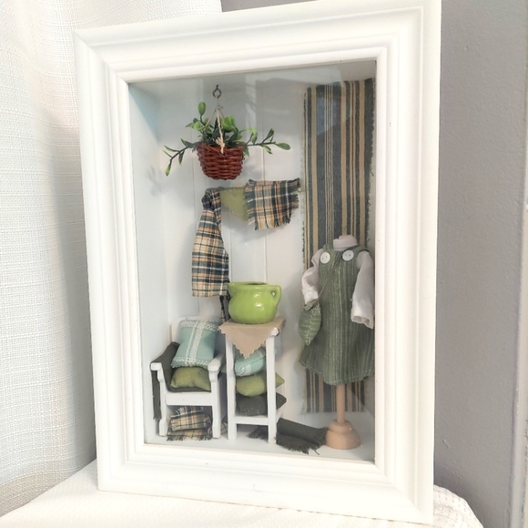 Dress Studio Shadow Box Framed Picture Sewing Seamstress Art - Picture 1 of 8